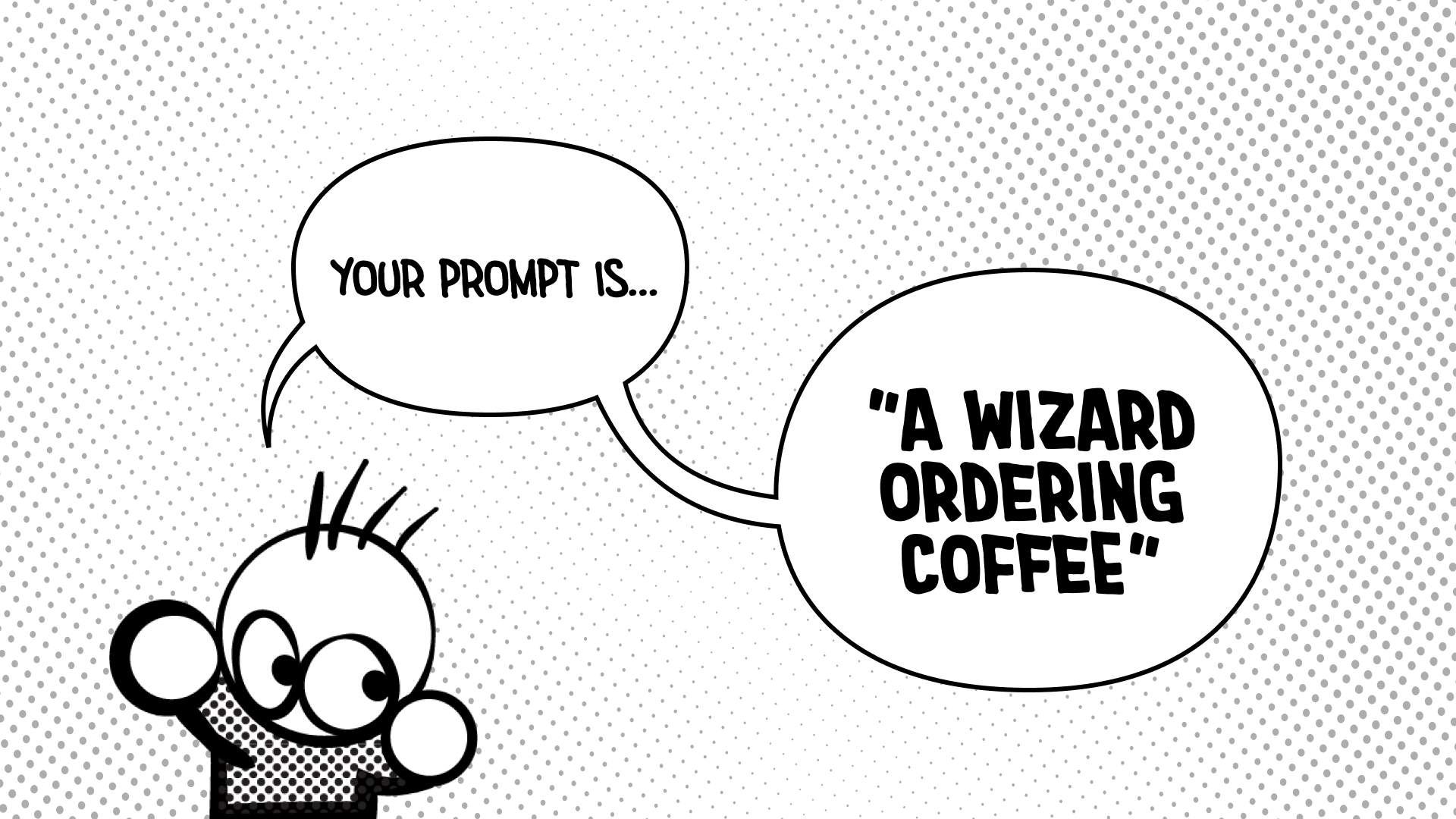 The prompt screen reading: a wizard ordering coffee